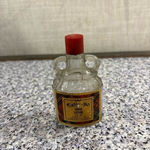 Tally-Ho Shave Lotion Bottle with Bakelite Lid Vintage Has Very Lotion Remaining